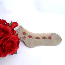 画像をギャラリービューアに読み込む, シースルーハイゲージソックス 薔薇柄(ベージュ)
