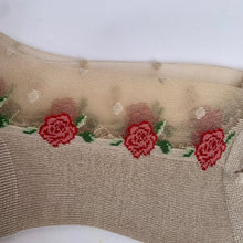 画像をギャラリービューアに読み込む, シースルーハイゲージソックス 薔薇柄(ベージュ)