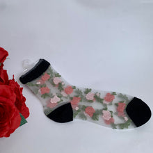 画像をギャラリービューアに読み込む, シースルーハイゲージソックス 薔薇柄