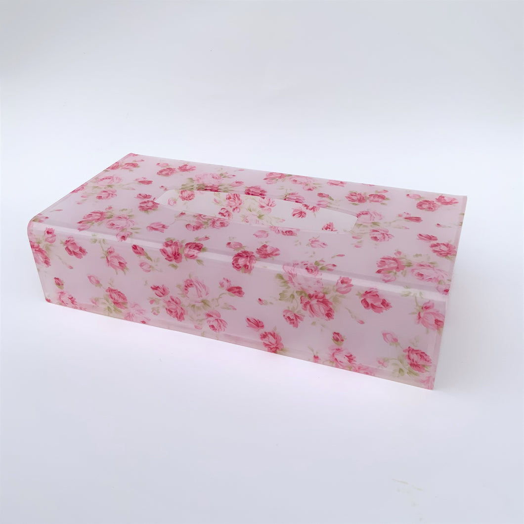 薔薇のアクリルティッシュボックス　ピンク